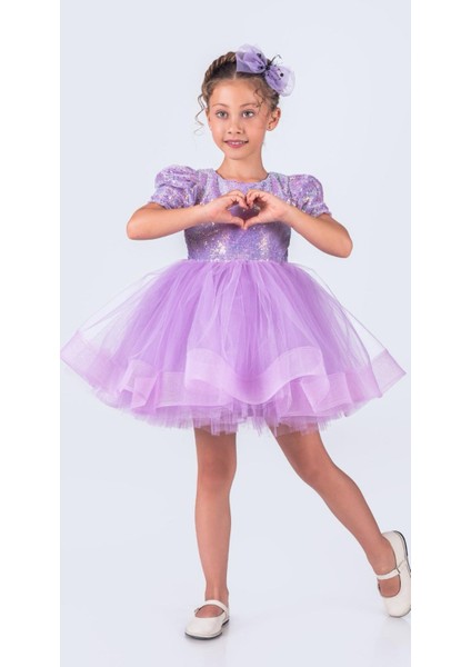 Balerin Model Pullu Kız Çocuk Elbise