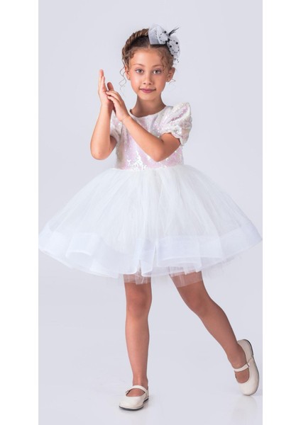 Balerin Model Pullu Kız Çocuk Elbise