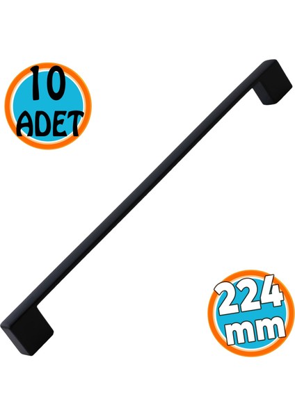 Mobilya Mutfak Banyo Dolabı Çekmece Dolap Kapak Kulpu Kulbu Mat Siyah 224 mm Metal Kulp 10 Adet