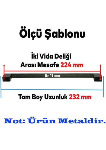 Mobilya Mutfak Banyo Dolabı Çekmece Dolap Kapak Kulpu Kulbu Mat Siyah 224 mm Metal Kulp 10 Adet