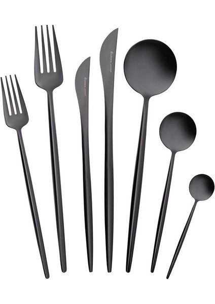 Luxury Jüpiter 84 Parça 12 Kişilik Premium Kutulu Çatal Kaşık Bıçak Takımı Shiny Black 1 Adet