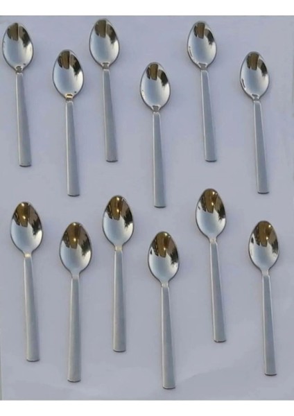 Luxury 12 Adet Çay Kaşığı Lüks Düz Çubuk Model Günlük Kullanıma Uygun (Paslanmaz Çelik) 1 Adet