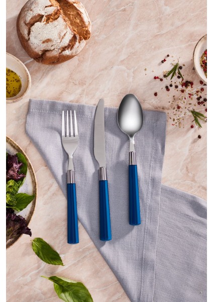 Luxury Fluca 18 Parça 6 Kişilik Yemek Çatal Kaçık Bıçak Seti Mavi 1 Adet