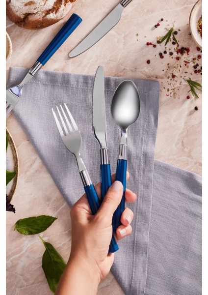 Luxury Fluca 18 Parça 6 Kişilik Yemek Çatal Kaçık Bıçak Seti Mavi 1 Adet