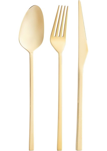 Luxury Alba 18 Parça 6 Kişilik Parlak Gold Yemek Kutulu Çatal Kaşık Bıçak Takımı 1 Adet modelleri