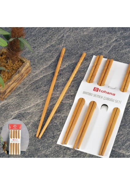 Luxury Bambu 4'lü Yemek Çubuğu Seti - Kahverengi - 21 cm 1 Adet