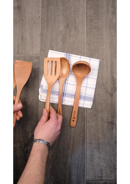 Luxury 5 Parça ' Pro 'koyu Bambu Yapışmaz( Suya Dayanıklı ) Temizlemsi Kolay Ahşap Tahta Kaşık Bambu Seti 1 Adet