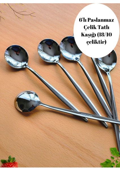 Luxury 6'lı Gümüş Yuvarlak Form Tatlı Kaşığı 16 cm Uzunluk 18/10 Çelik 1 Adet