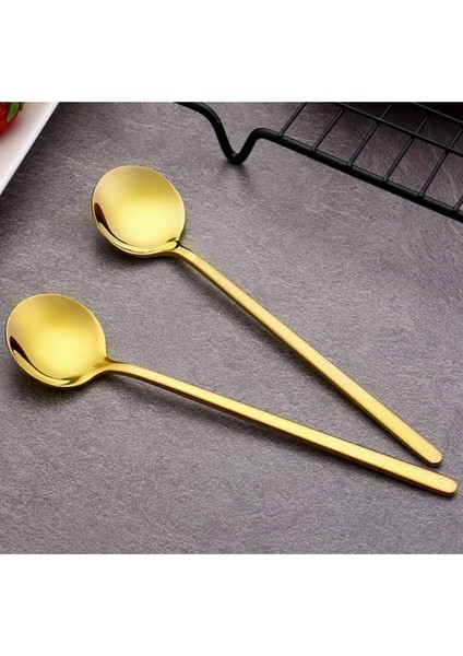 Luxury Gold Çay Kaşığı 6'lı Kahve Dondurma Tatlı Pasta Şeker Kaşık Set 1 Adet
