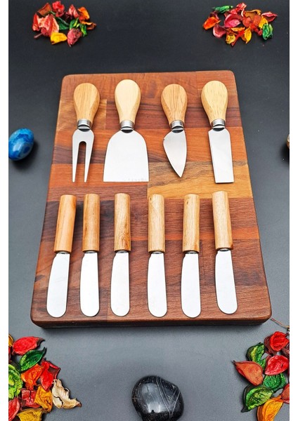 Luxury 10 Parça Set 6 Ad Tereyağı, Reçel, Çikolata Bıçağı 4 Ad Peynir Bıçağı Bambu Sap 1 Adet