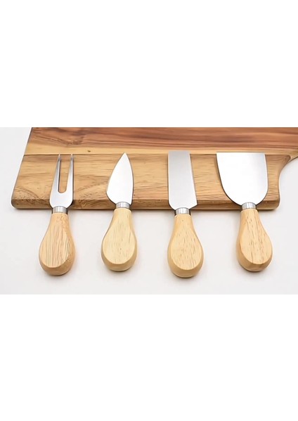 Luxury 10 Parça Set 6 Ad Tereyağı, Reçel, Çikolata Bıçağı 4 Ad Peynir Bıçağı Bambu Sap 1 Adet