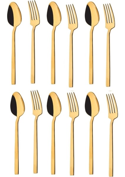 Luxury Dmr Life Eterno Model Gold 6 Adet Yemek Kaşığı 6 Adet Yemek Çatalı Takımı Eterno 1 Adet