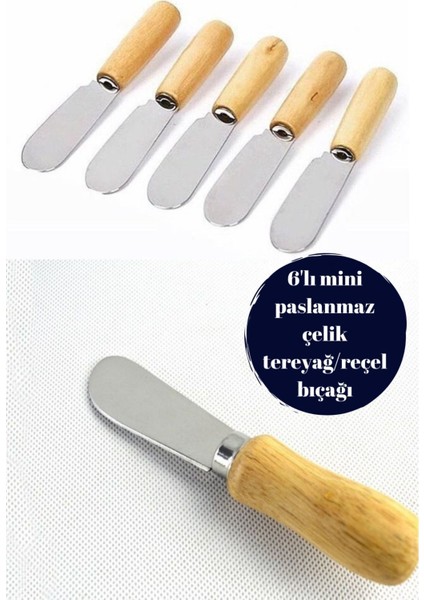 Luxury 6 Adet Bambu Saplı Paslanmaz Çelik Tereyağ Bal Reçel Çikolata 12 cm 1 Adet