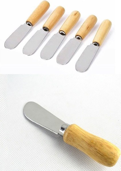 Luxury 6 Adet Bambu Saplı Paslanmaz Çelik Tereyağ Bal Reçel Çikolata 12 cm 1 Adet