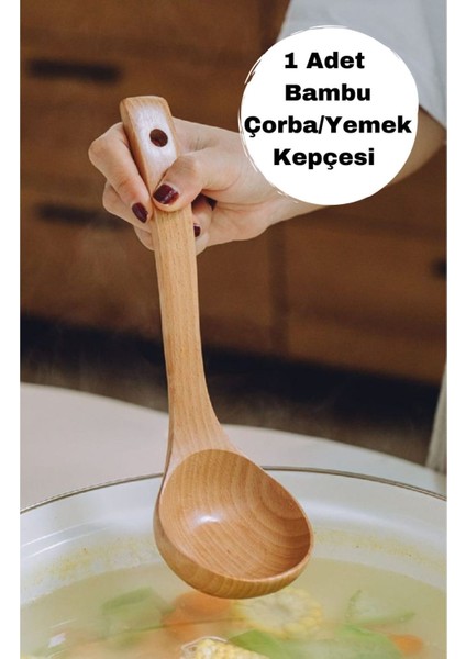 Luxury 1 Adet Doğal Bambu Ahşap Çorba Yemek Kepçesi 26 cm 1 Adet
