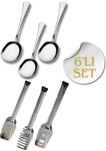 Luxury 6'lı Servis Maşa Seti/ 3 Adet Servis Kaşık 3 Adet Pasta/makarna/salata Maşası 1 Adet
