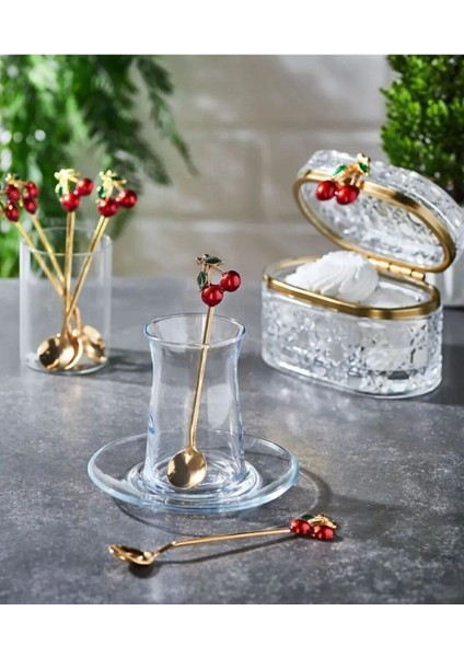 Luxury 6'lı Kiraz Kiraz Detaylı Çay Kaşığı Seti Dekoratif Kaşık 1 Adet fiyatları