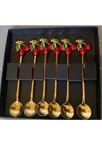 Luxury 6'lı Kiraz Kiraz Detaylı Çay Kaşığı Seti Dekoratif Kaşık 1 Adet fırsatları