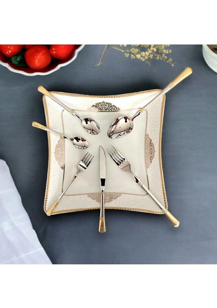Luxury Ayd 36 Parça 6 Kişilik Çatal Kaşık Bıçak Seti Lüks Gold Desenli Paslanmaz Çelik 18/10 1 Adet