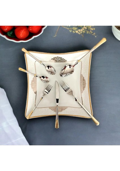 Luxury Ayd 36 Parça 6 Kişilik Çatal Kaşık Bıçak Seti Lüks Gold Desenli Paslanmaz Çelik 18/10 1 Adet fırsatları