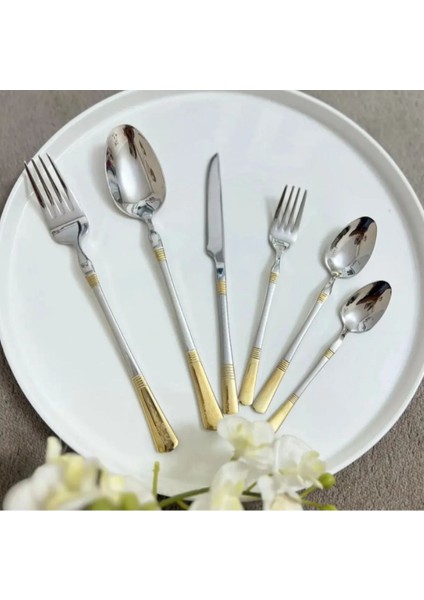 Luxury Ayd 36 Parça 6 Kişilik Çatal Kaşık Bıçak Seti Lüks Gold Desenli Paslanmaz Çelik 18/10 1 Adet indirimleri