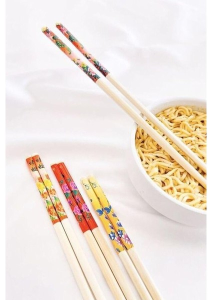 Luxury 5 Çift Desenli Yıkanabilir Noodle Çubuğu , Kore Çin Bambu Chopsticks Yemek Çubuğu | Desenli Bambu 1 Adet