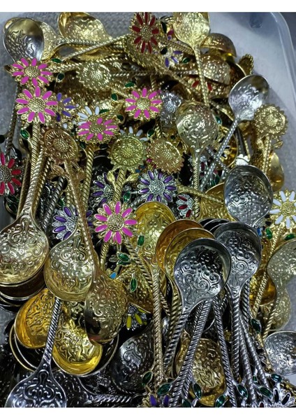 Luxury Papatya Motifli Lüx Gold Metal Baharat Kaşığı, Çay Kaşığı, Kahve ve Şeker Kaşığı 6 Adet 1 Adet fiyatları