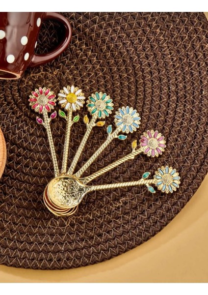 Luxury Papatya Motifli Lüx Gold Metal Baharat Kaşığı, Çay Kaşığı, Kahve ve Şeker Kaşığı 6 Adet 1 Adet indirimleri