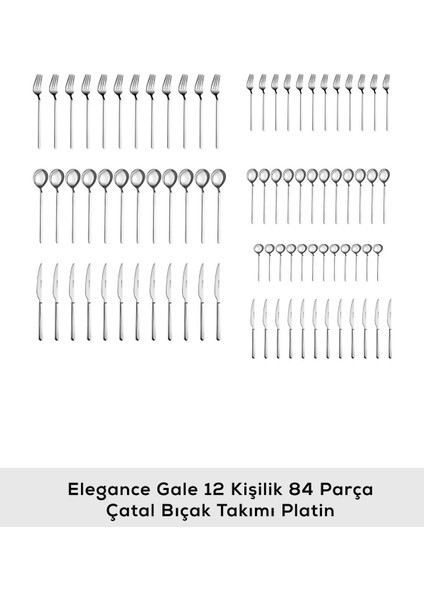 Luxury Elegance Gale Platin 12 Kişilik 84 Parça Çatal Kaşık Bıçak Takımı 1 Adet modelleri