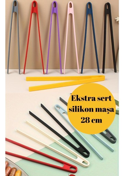 Luxury Ultra Sert Silikon Barbekü Izgara Maşası Yüksek Isıya Dayanıklı Yanmaz Yapışmaz Tava Çizmez 28 cm 1 Adet