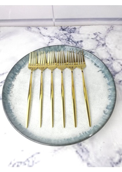 Luxury Gold Paslanmaz Çelik 6 Parça Yemek Çatalı 1 Adet modelleri