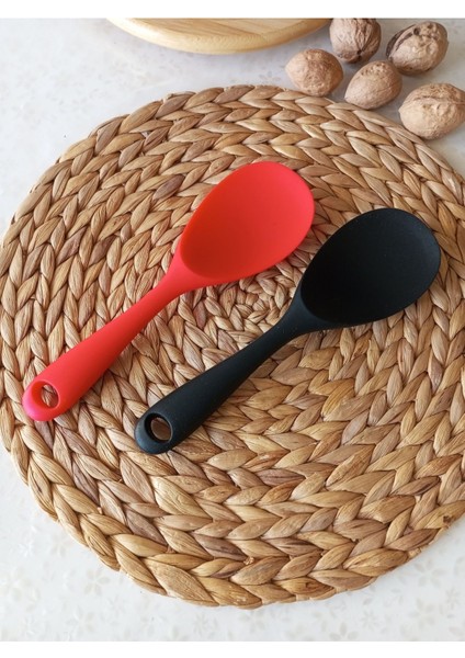 Luxury 2 Adet 22,5 cm Ultra Sert Uçlu Yuksek Isıya Dayanıklı Yanmaz Yapışmaz Silikon Pilav Kaşığı 1 Adet
