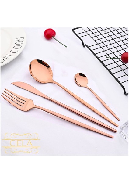 Luxury Kore Model 36 Parça 6 Kişilik Çatal Kaşık Bıçak Seti Rose Gold Yuvarlak Bakır Hediyelik Takım Kutulu 1 Adet modelleri