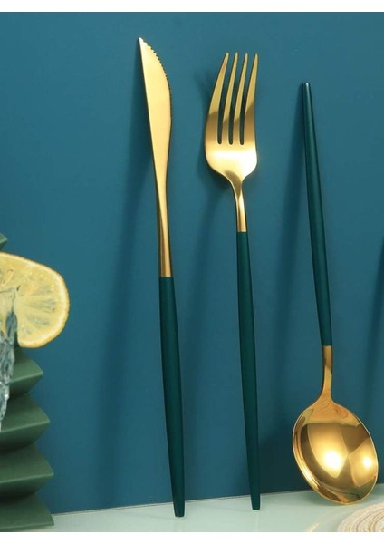 Luxury 6 Kişilik Gold Yeşil Paslanmaz Çelik 18 Parça Yuvarlak Form Çatal Bıçak Kaşık Seti 1 Adet fiyatları
