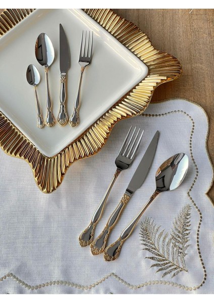 Luxury Elegant 24K Dekorlu 42 Parça 6 Kişilik Çatal Bıçak Kaşık Takımı Çkb 1 Adet