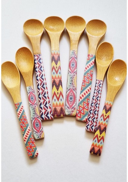 Luxury 8'li Bambu Ahşap Desenli Spoon Bamboo Yuvarlak - Oval Ağızlı Tatlı Kaşığı Ölçü Kaşığı 13- 16CM Kaşık 1 Adet fiyatları