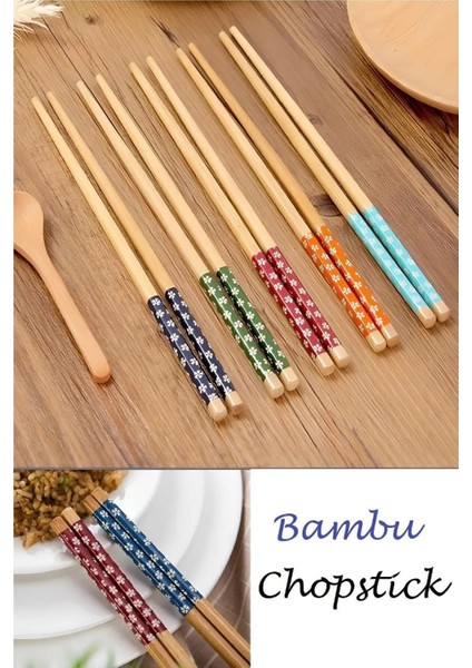 Luxury Bambu Kore Çin Yemek Çubuğu Chopstick Desenli 5 Li 1 Adet