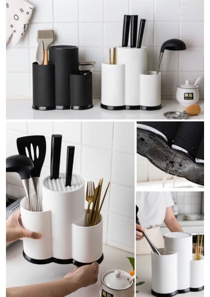 Luxury Bıçak & Mutfak Eşya Organizer Süzgeç Kaşık Çırpıcı Saklama Düzenleyici 3 Bölmeli Bıçak Standı Şıklık 1 Adet