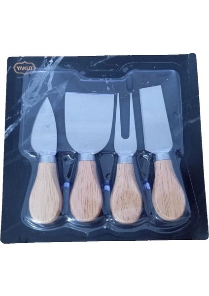 Luxury Bambu Saplı 4 Parça Çelik Peynir Bıçak Seti 1 Adet