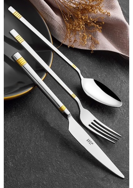 Luxury Duru Gold 7 Parça Tek Kişilik Çatal Kaşık Bıçak Takımı 18/10 Paslanmaz Çelik 1 Adet