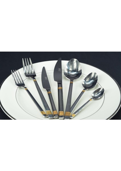 Luxury Duru Gold 7 Parça Tek Kişilik Çatal Kaşık Bıçak Takımı 18/10 Paslanmaz Çelik 1 Adet