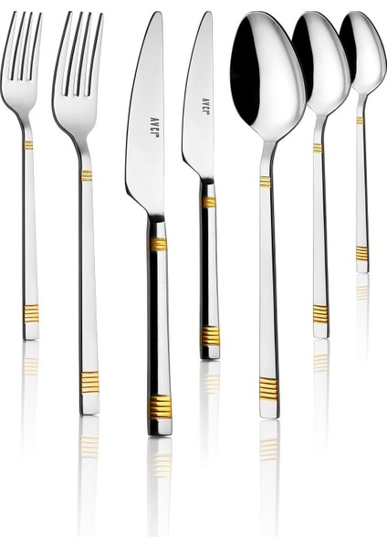 Luxury Duru Gold 7 Parça Tek Kişilik Çatal Kaşık Bıçak Takımı 18/10 Paslanmaz Çelik 1 Adet