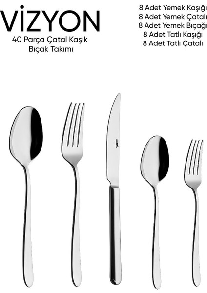 Luxury Vizyon - 8 Kişilik 40 Parça Çatal Kaşık Bıçak Takımı 1 Adet