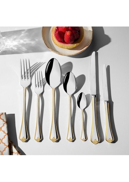 Luxury Fulya 24 Ayar Sade Altın Kaplama 89 Parça Karton Kutulu Çatal Kaşık Bıçak Takımı 1 Adet
