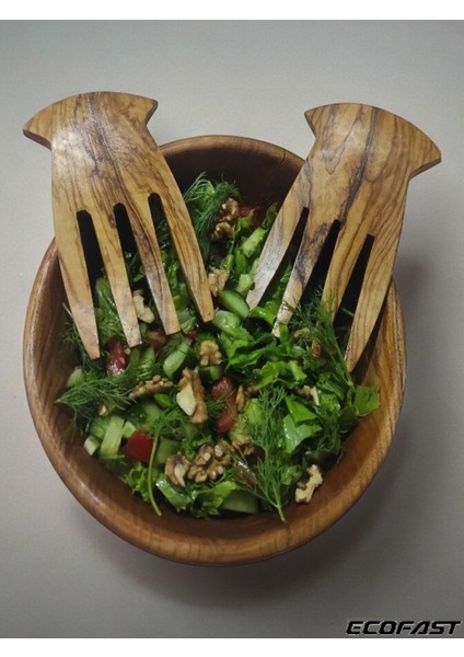 Luxury Zeytin Ağacı El Yapımı Tahta Salata Servis Çatalı 2 Adet 1 Adet