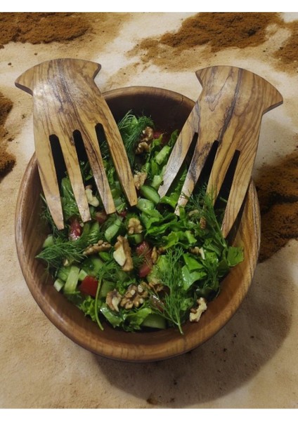 Luxury Zeytin Ağacı El Yapımı Tahta Salata Servis Çatalı 2 Adet 1 Adet