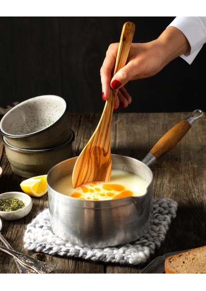 Luxury Zeytin Ağacı El Yapımı 3 Parça Tahta Kaşık Spatula Seti Büyük Boy 1 Adet