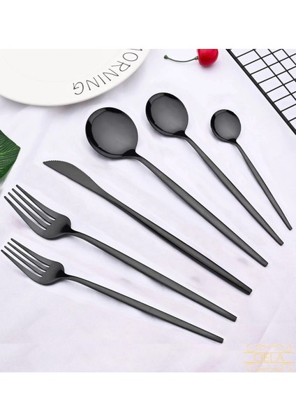 Luxury Kore Model 36 Parça Füme Siyah Lüx Çatal Kaşık Bıçak Seti Shiny Black Paslanmaz Çelik Hediyelik 1 Adet