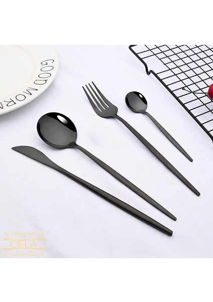 Luxury Kore Model 36 Parça Füme Siyah Lüx Çatal Kaşık Bıçak Seti Shiny Black Paslanmaz Çelik Hediyelik 1 Adet modelleri