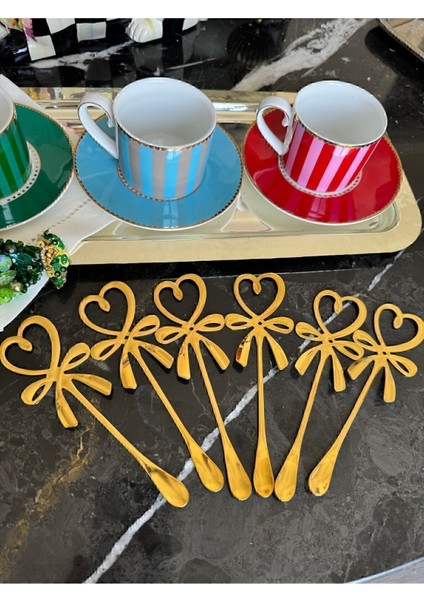 Luxury 1 Adet Kalpli Nescafe Kahve Kaşığı Gold Kalp Kaşık (Titanyum Kaplama) 1 Adet